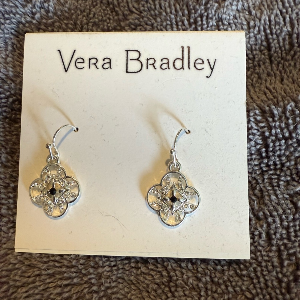Vera Bradley Silver Quatrefoil Dangle Earrings